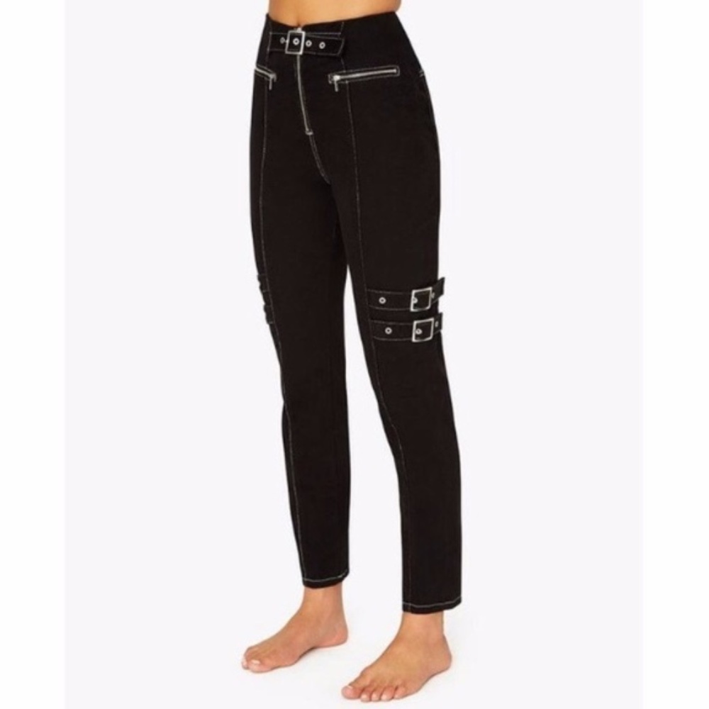 WeWoreWhat Bowery Pant Denim w Buckle Details in Black Danielle Bernstein sz 29 - Picture 12 of 14